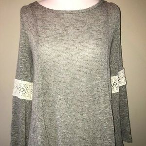 mm Women's Blouse Grey Silver White Lace Detail S